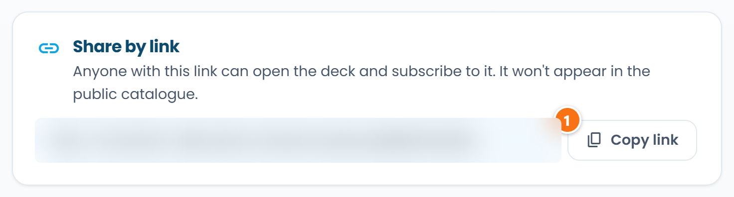 The Share by link panel: the deck address and the copy button