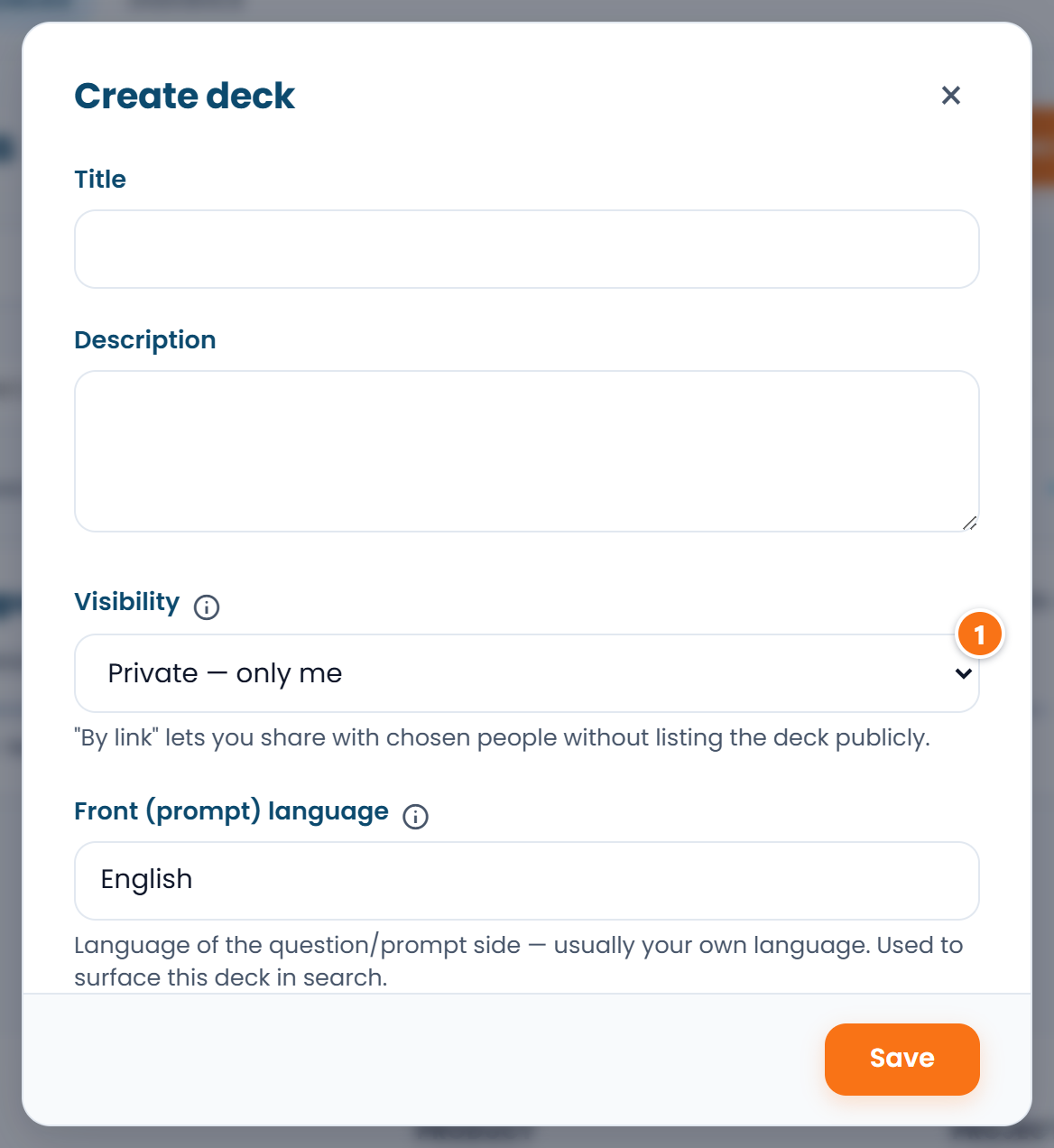 The deck form: the visibility list set to Private — only me